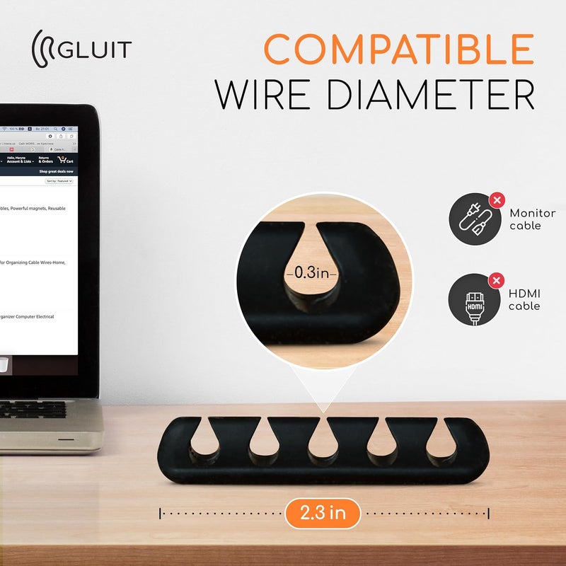 GLUIT Adhesive Desktop Cable Organizer 15 Slots Versatile Cord Holders Wire Clips and Cable Holder Cord Organizer for Desk Table Accessories Office Spaces New Black 5 Pack - Image 4